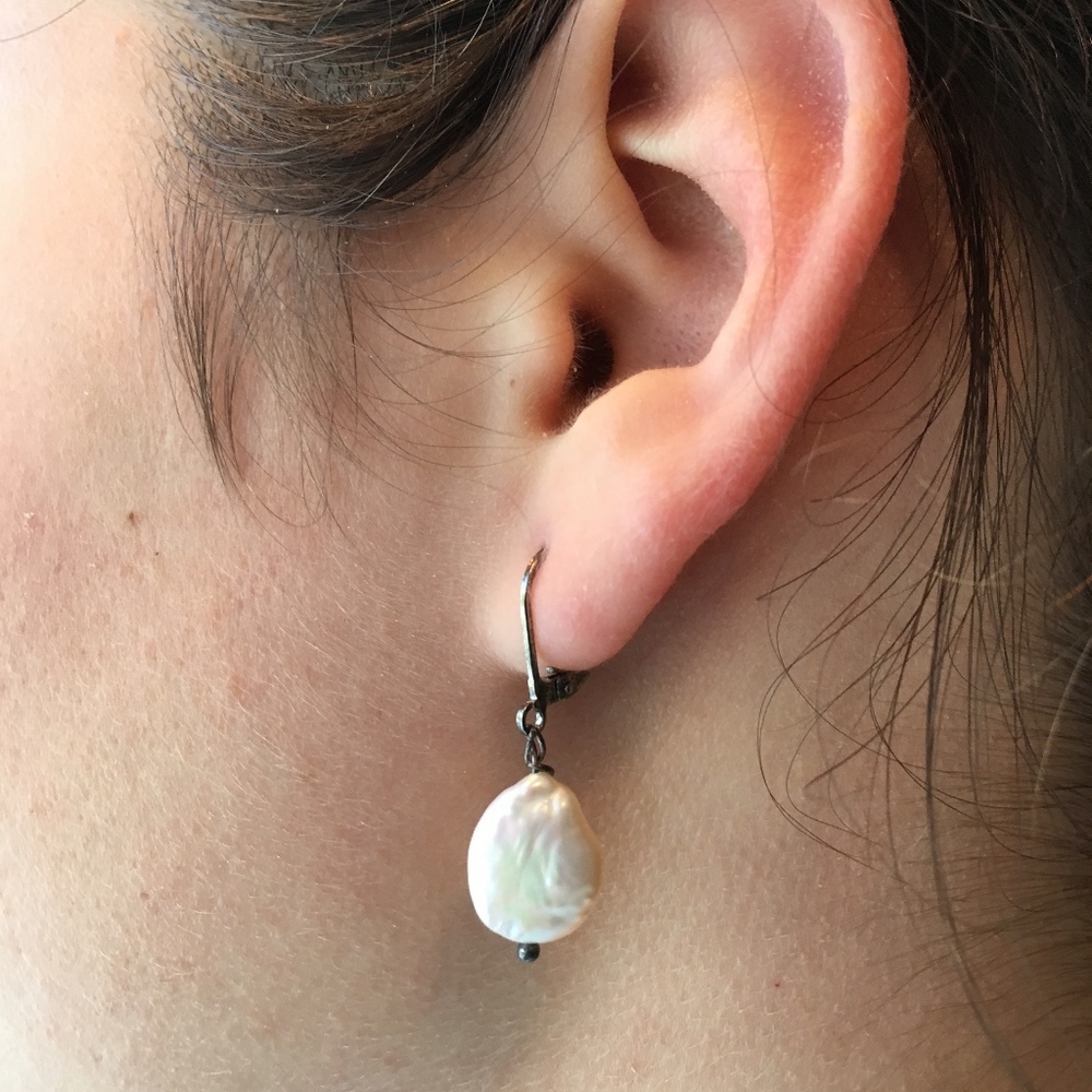 Freshwater coin pearl earrings & oxidized silver